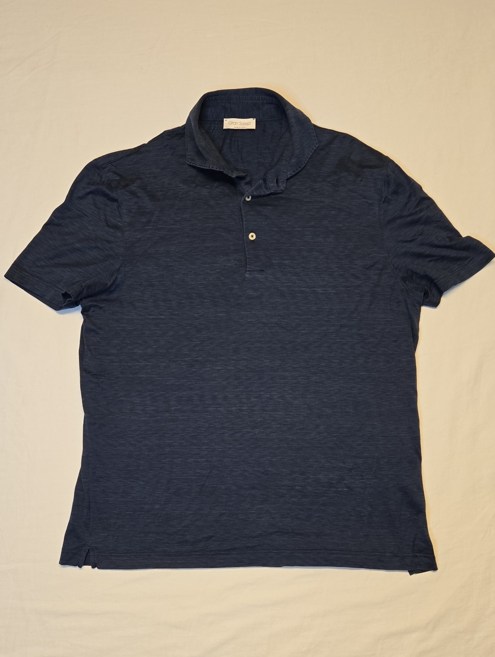 Gran Sasso Navy Blue Short-Sleeve 1/4 Button Down Cotton Polo Shirt